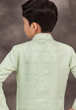 Embroidered Art Silk Jacquard Layered Sherwani in Sea Green