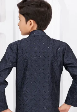 Embroidered Art Silk Jacquard Sherwani in Navy Blue