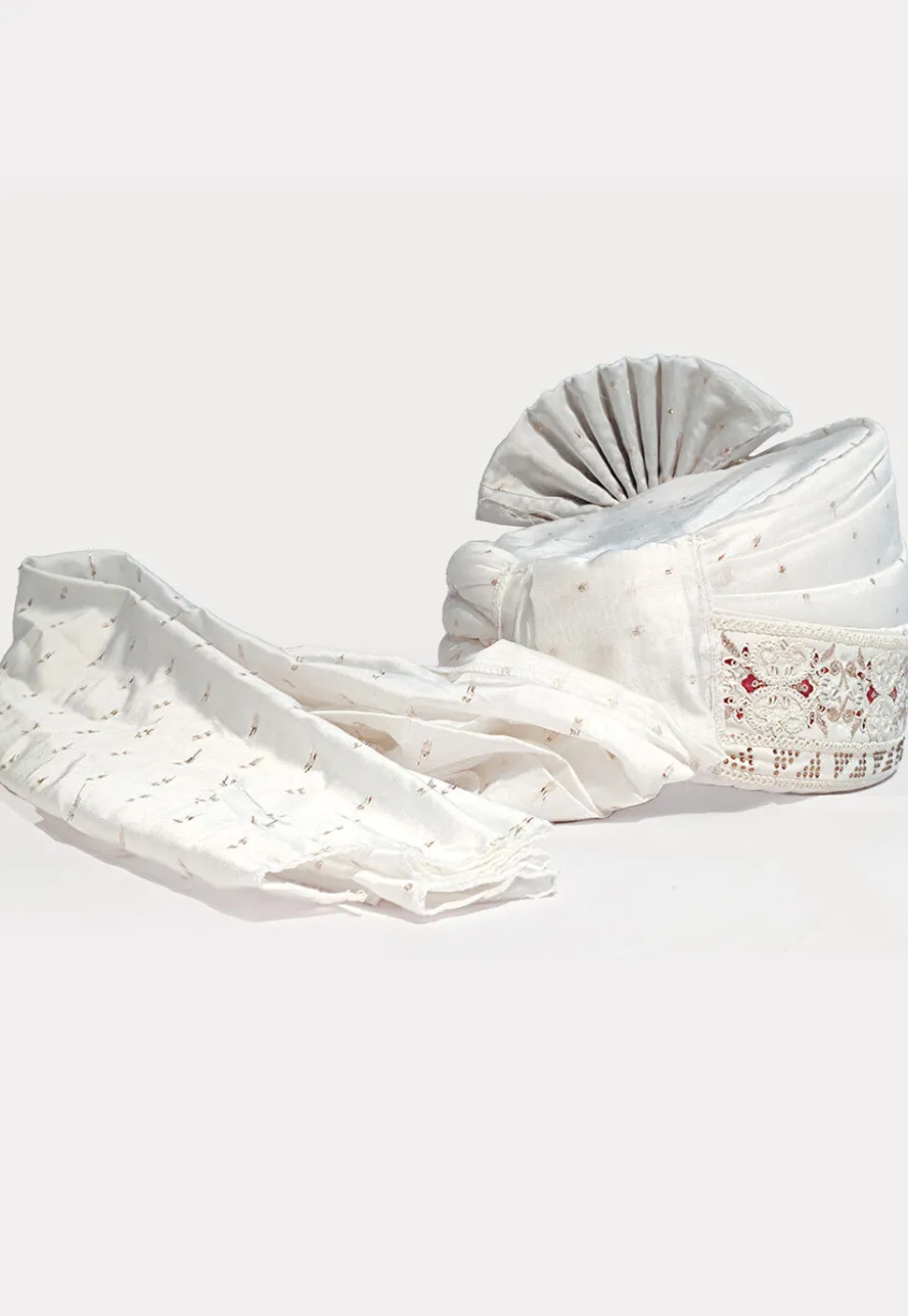 Embroidered Art Silk Jacquard Turban in White
