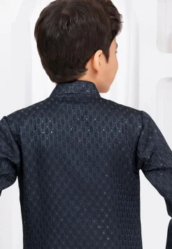 Embroidered Art Silk Jacquard Layered Sherwani in Navy Blue