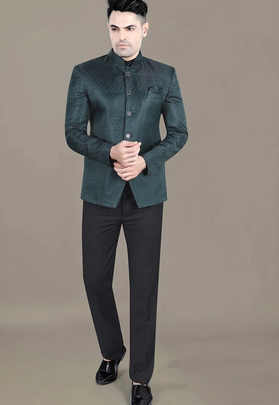 Embroidered Art Silk Jacquard Jodhpuri Suit in Teal Green