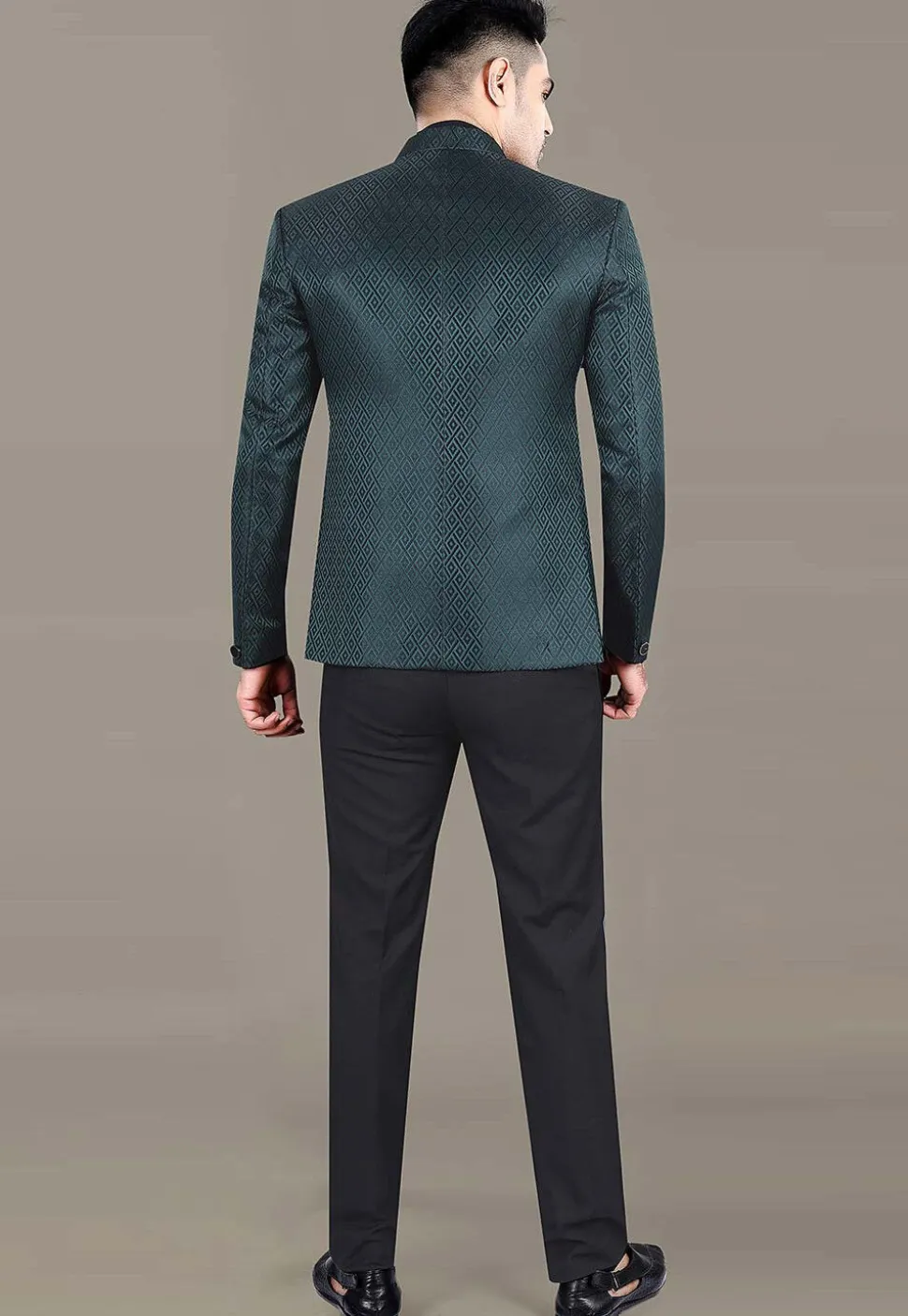 Embroidered Art Silk Jacquard Jodhpuri Suit in Teal Green