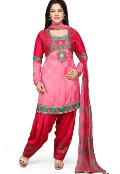 Embroidered Art Silk Jacquard Punjabi Suit in Pink