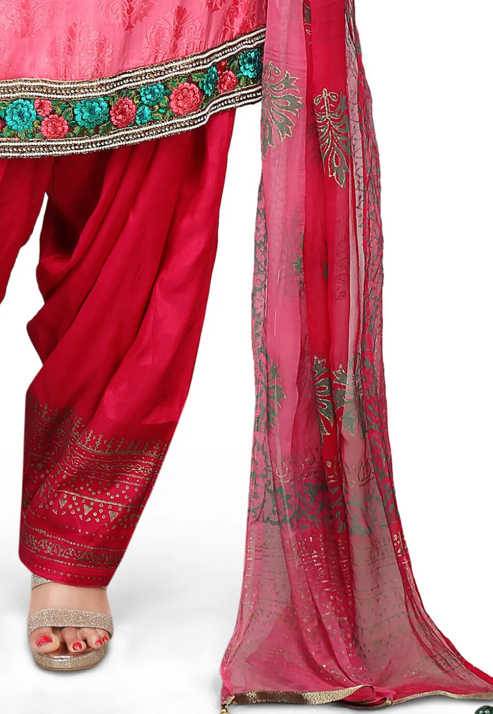 Embroidered Art Silk Jacquard Punjabi Suit in Pink