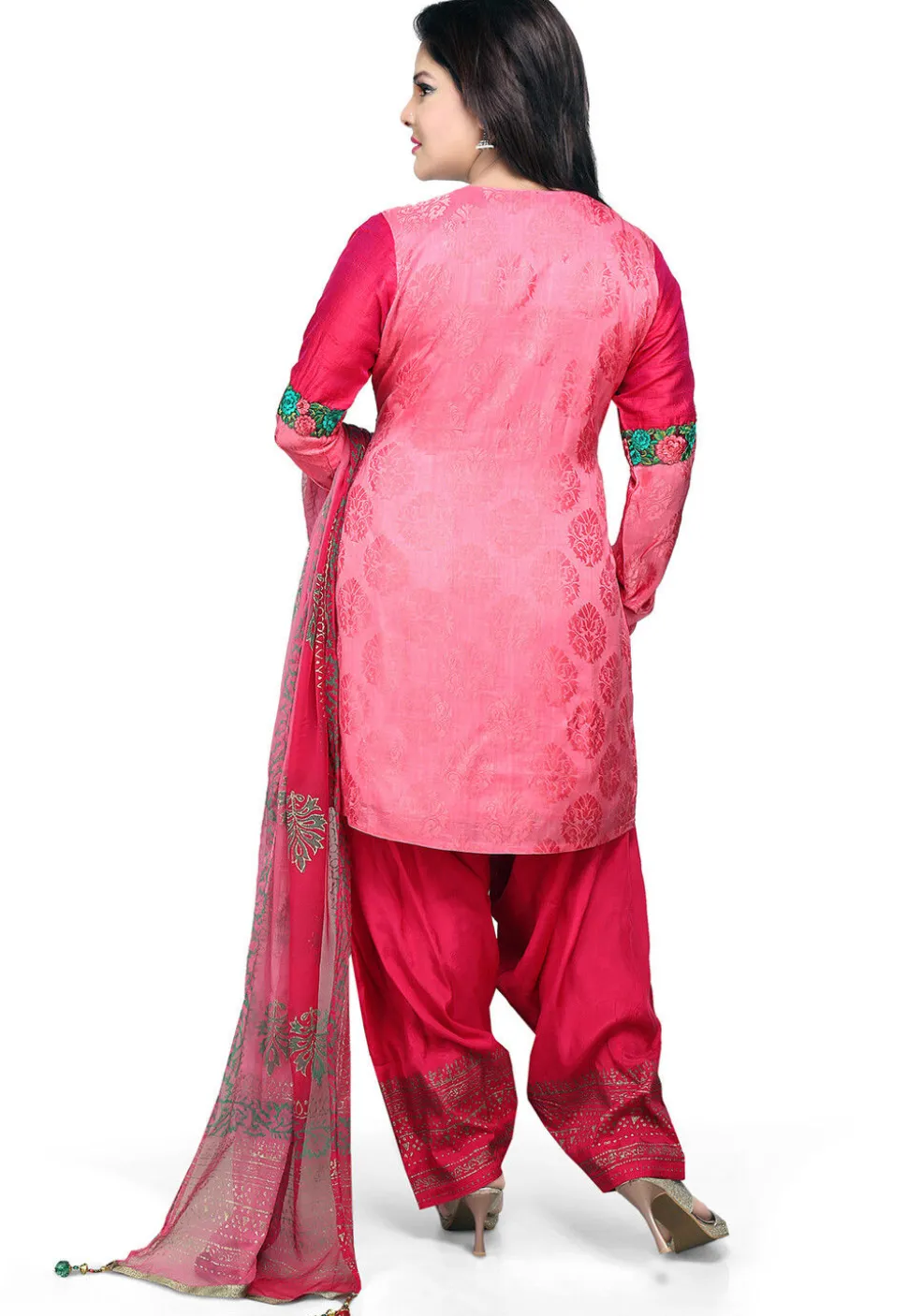 Embroidered Art Silk Jacquard Punjabi Suit in Pink