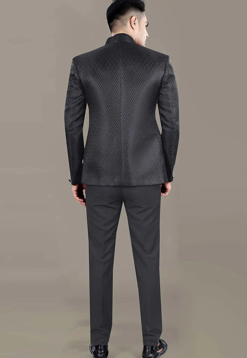 Embroidered Art Silk Jacquard Jodhpuri Suit in Black