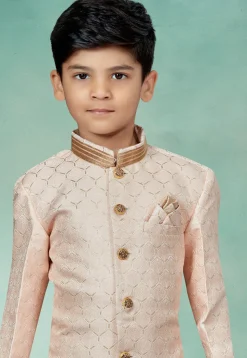 Embroidered Art Silk Jacquard Sherwani in Light Pink