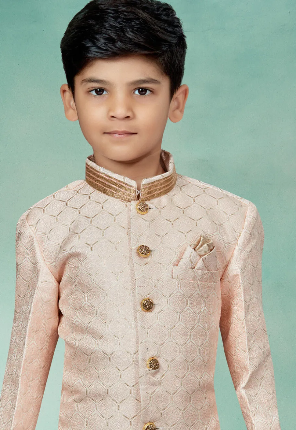 Embroidered Art Silk Jacquard Sherwani in Light Pink