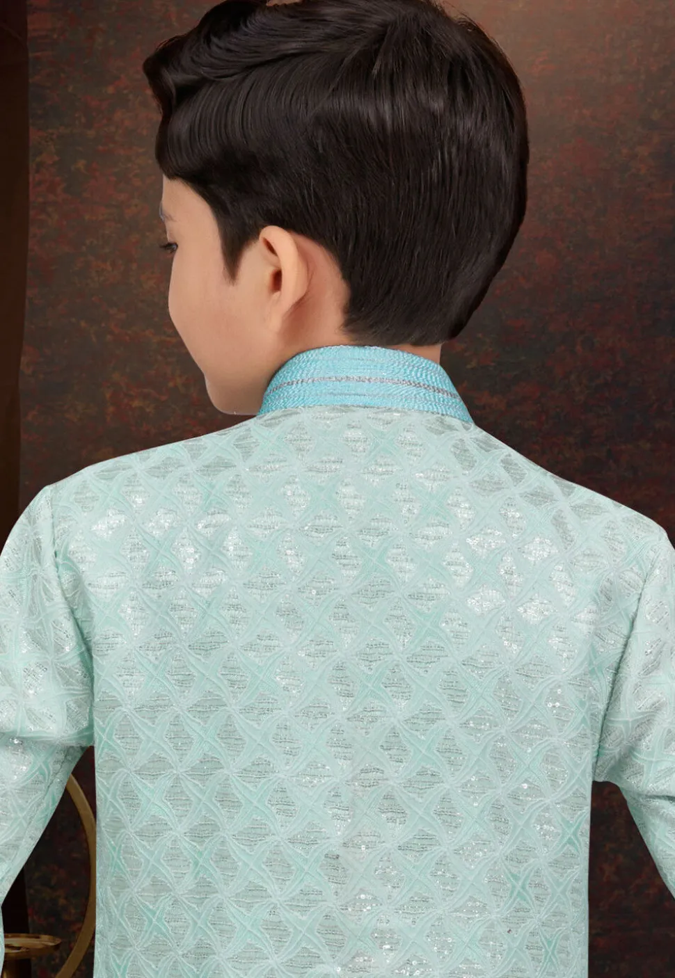 Embroidered Art Silk Jacquard Sherwani in Sea Green