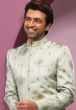 Embroidered Art Silk Jodhpuri Suit in Pastel Green