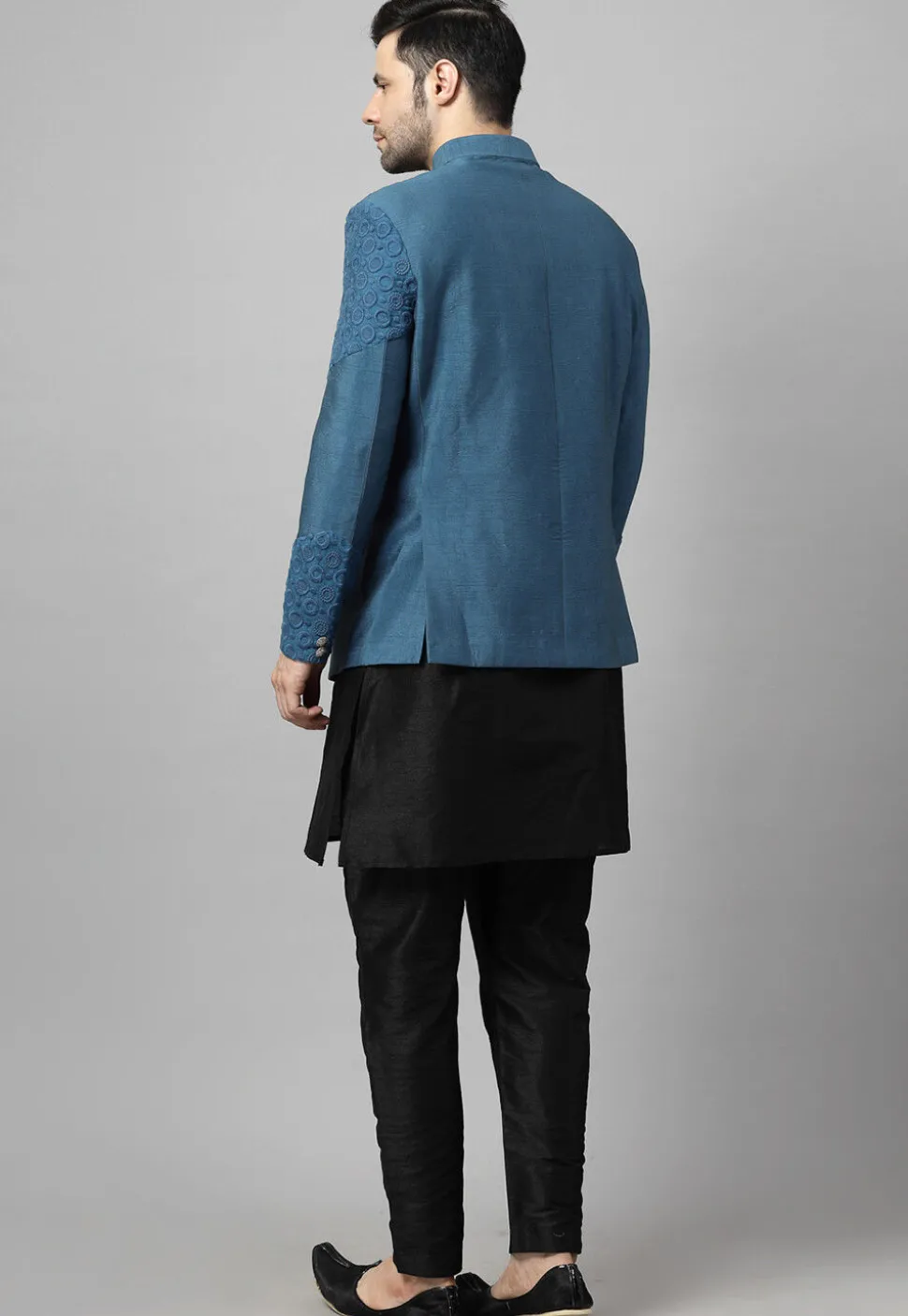 Embroidered Art Silk Jodhpuri Suit in Black