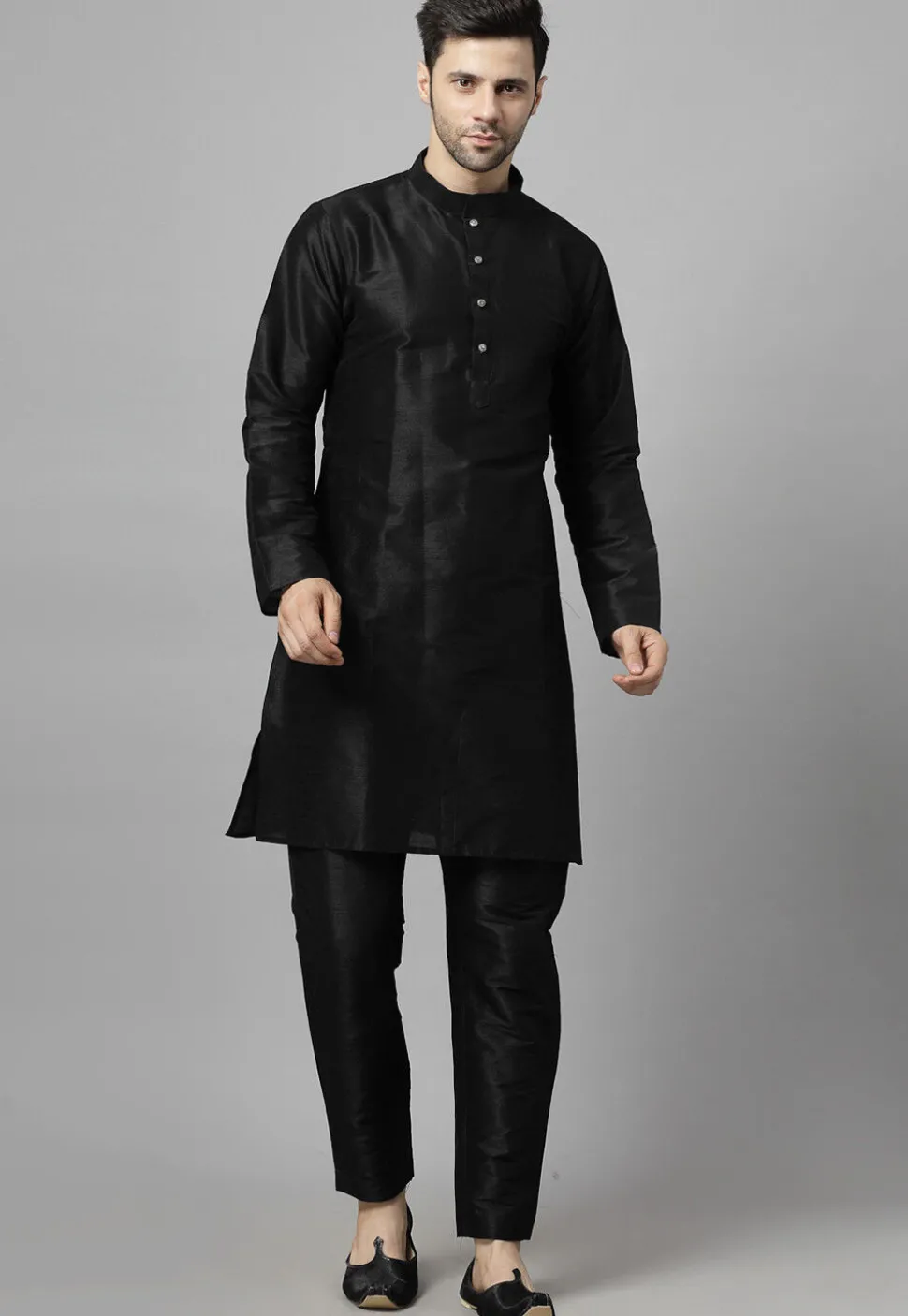 Embroidered Art Silk Jodhpuri Suit in Black