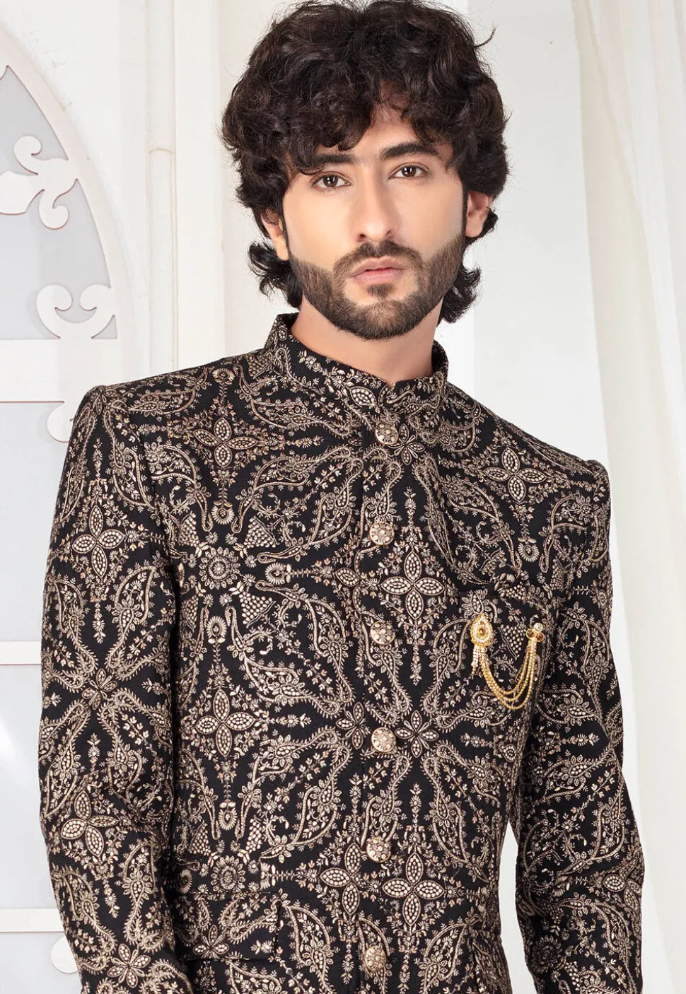 Embroidered Art Silk Jodhpuri Suit in Black