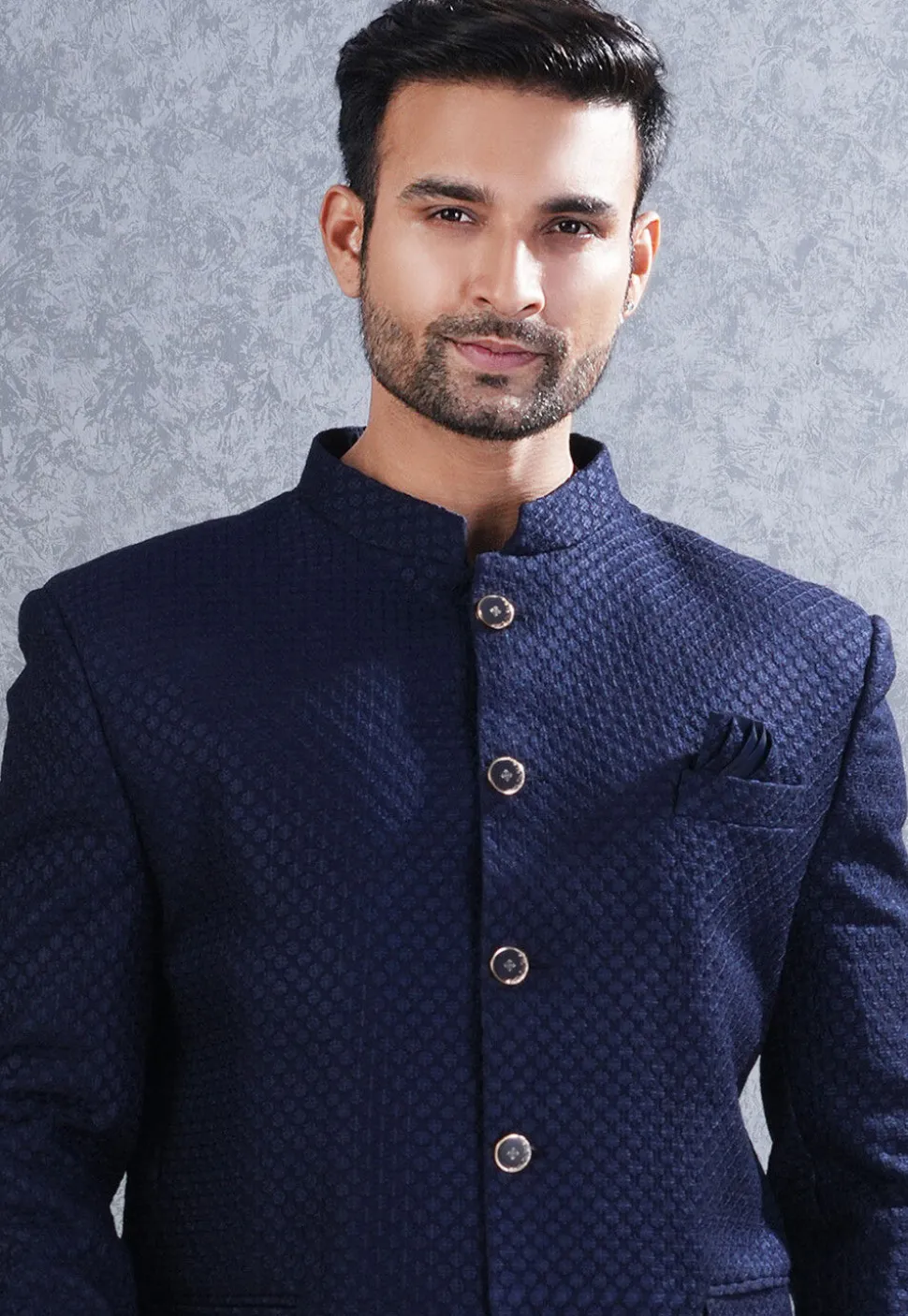 Embroidered Art Silk Jodhpuri Suit in Navy Blue