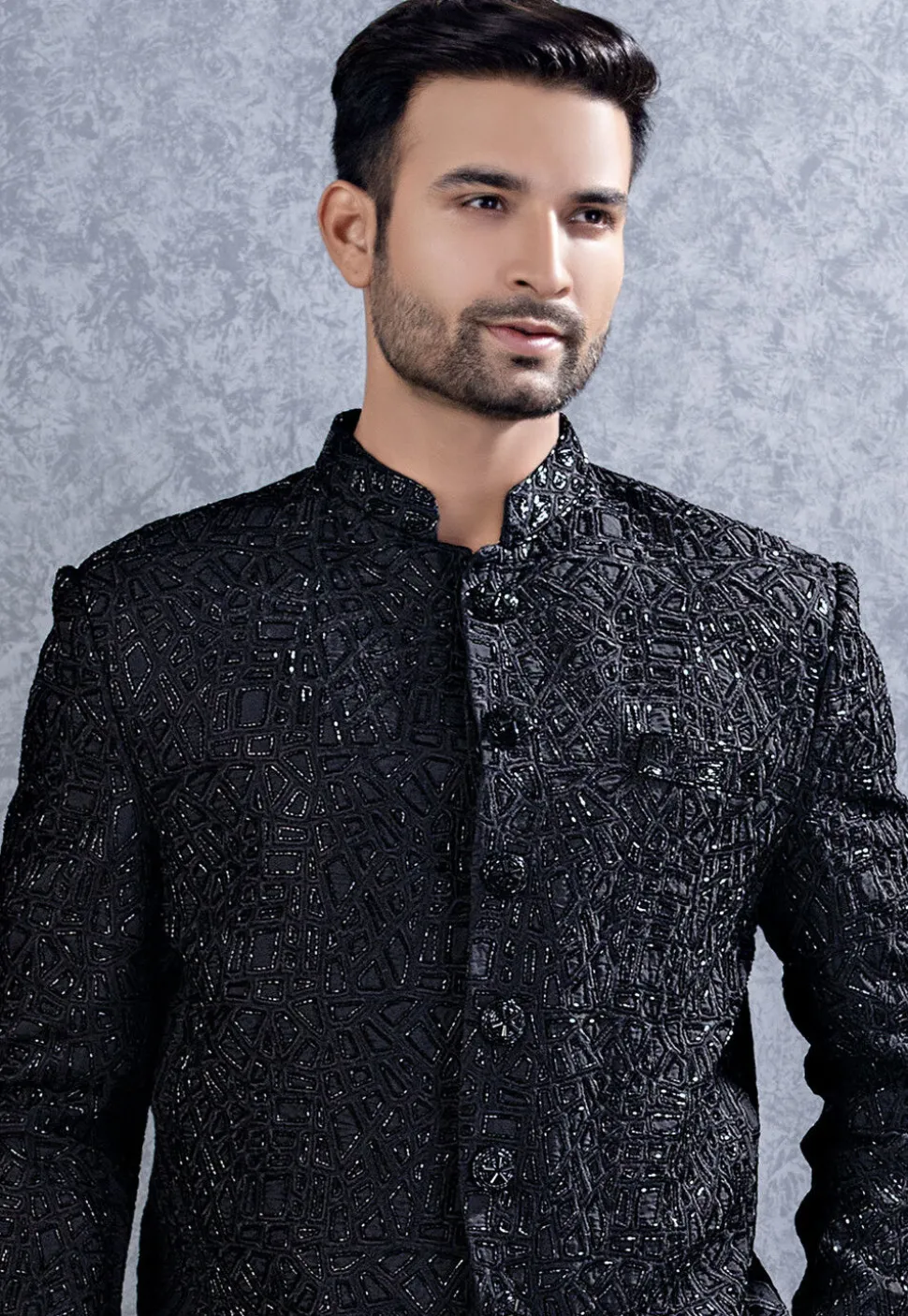 Embroidered Art Silk Jodhpuri Suit in Black