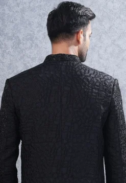 Embroidered Art Silk Jodhpuri Suit in Black