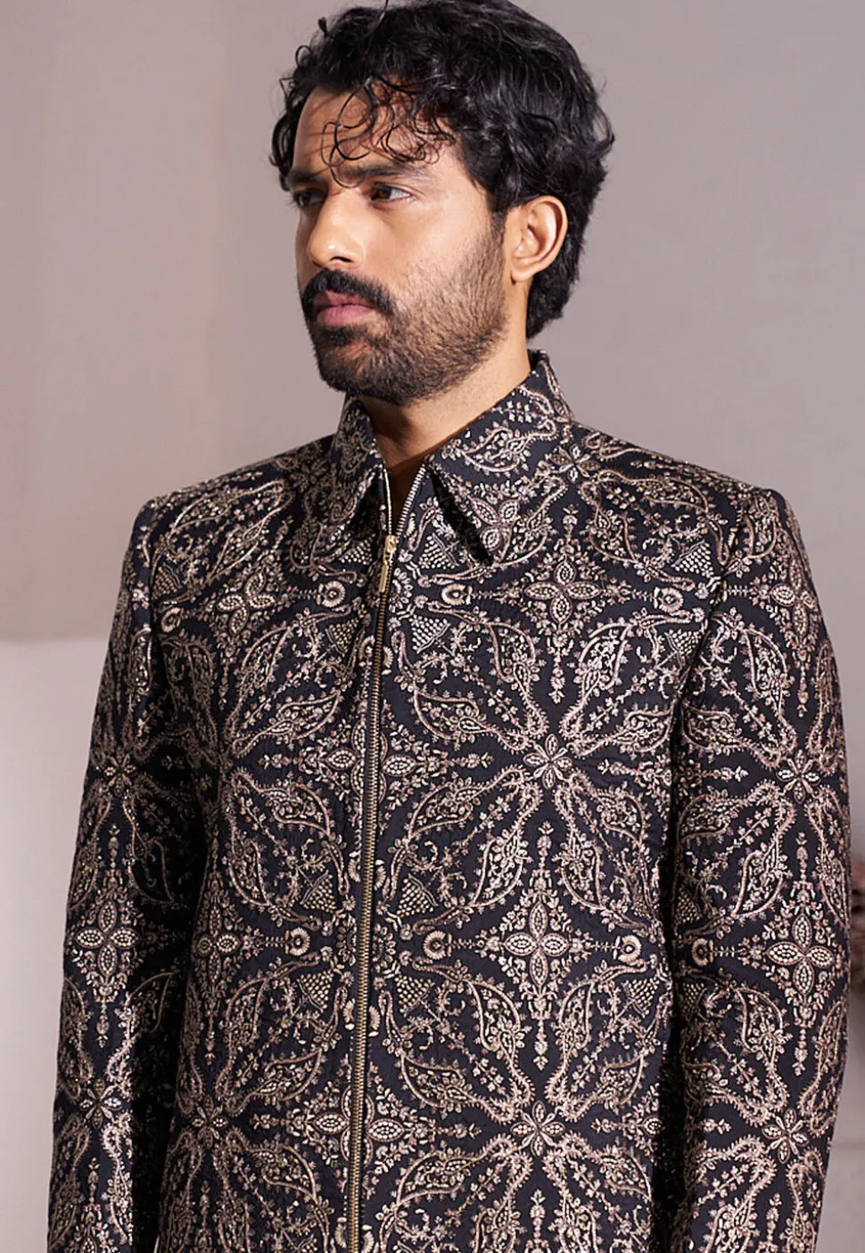 Embroidered Art Silk Jodhpuri Suit in Black
