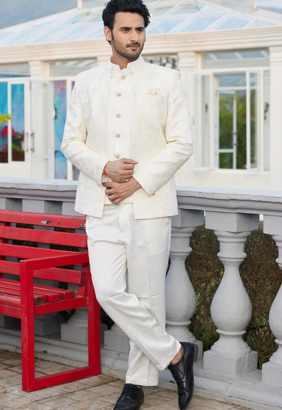 Embroidered Art Silk Jodhpuri Suit in Cream