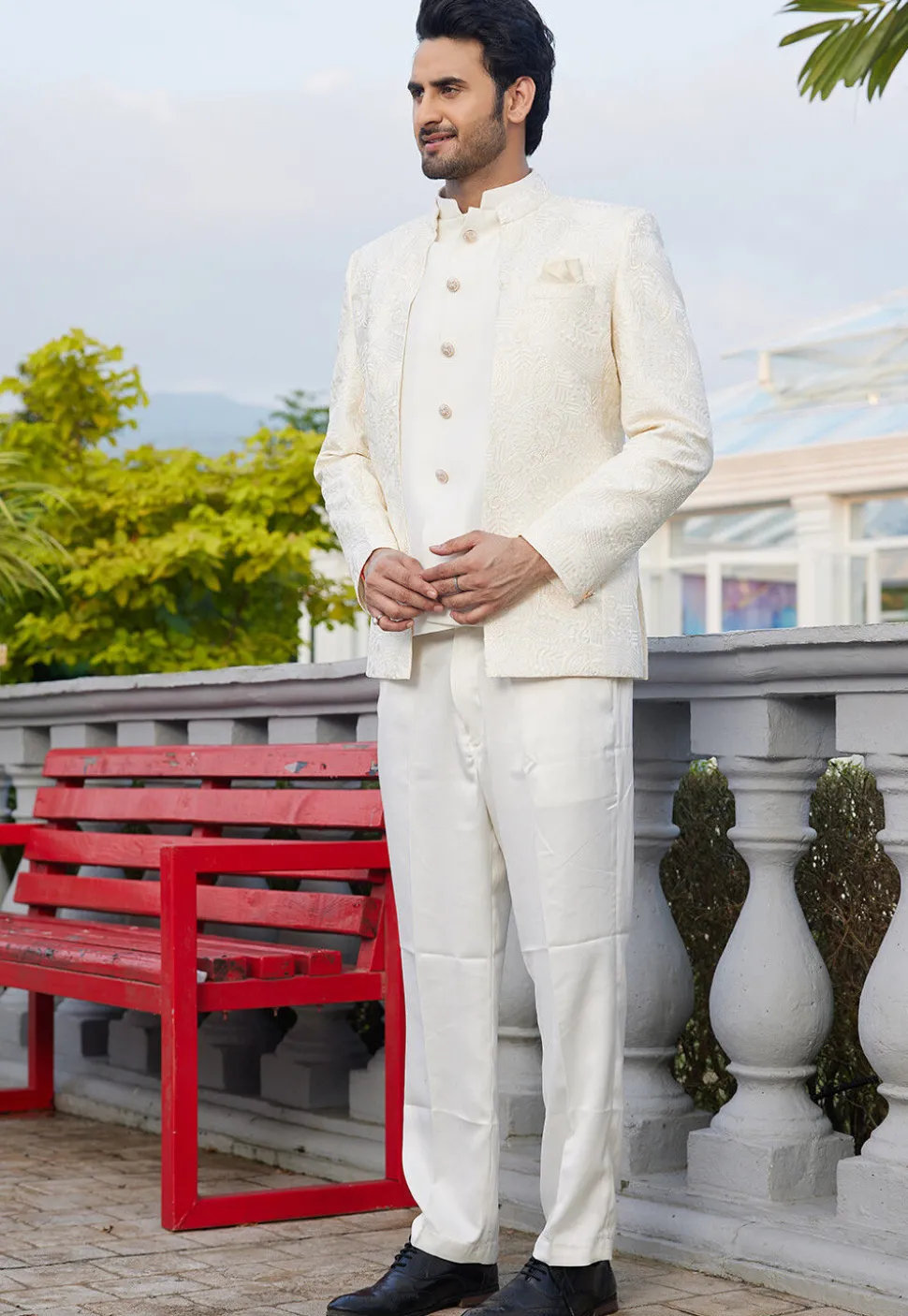 Embroidered Art Silk Jodhpuri Suit in Cream