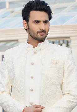 Embroidered Art Silk Jodhpuri Suit in Cream