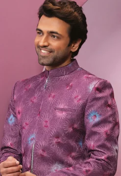 Embroidered Art Silk Jodhpuri Suit in Puprle