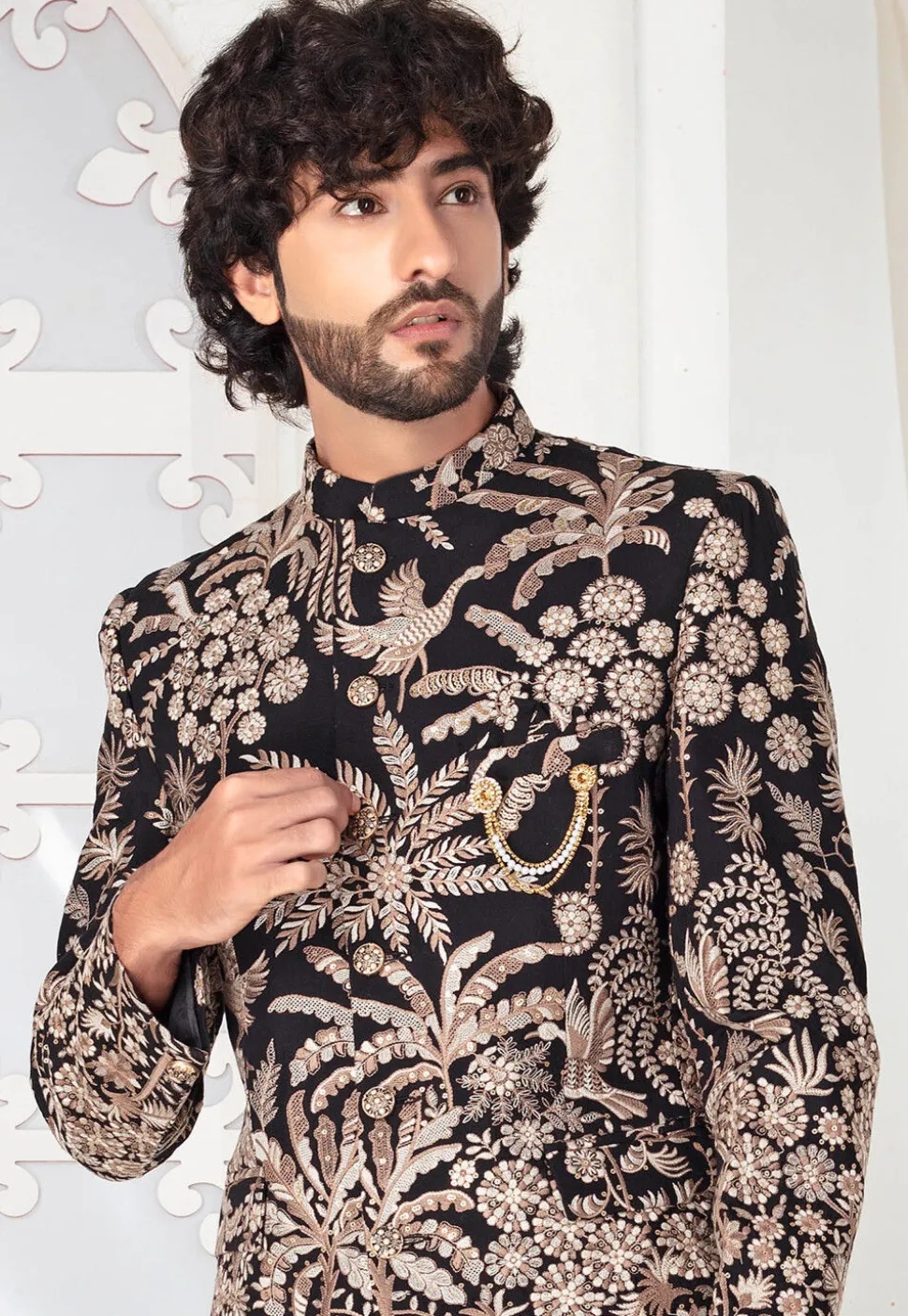 Embroidered Art Silk Jodhpuri Suit in Black