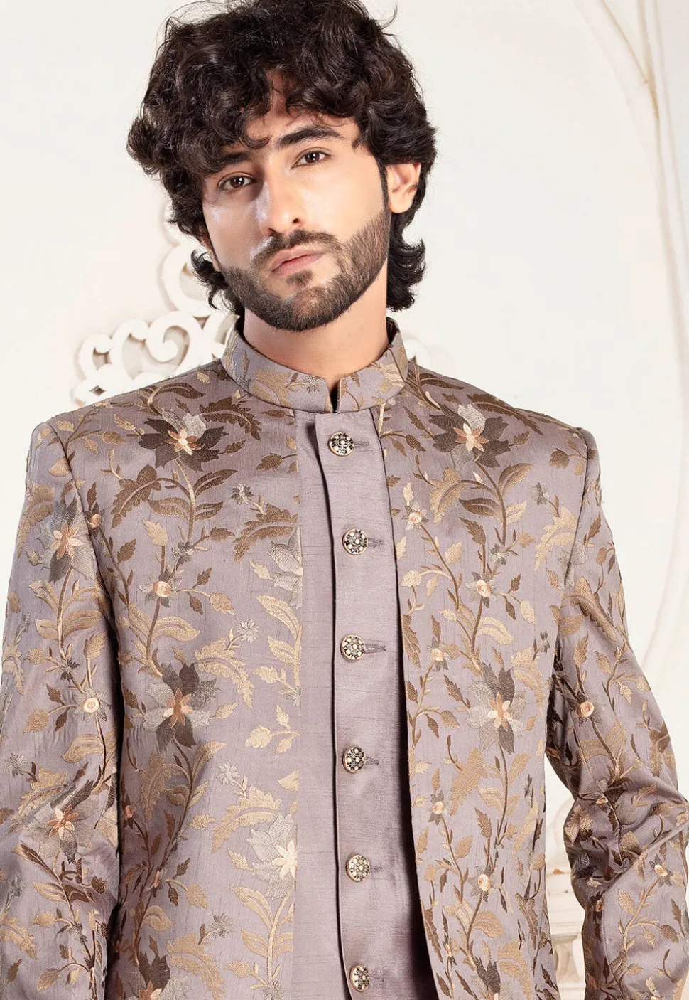 Embroidered Art Silk Jodhpuri Suit in Brown