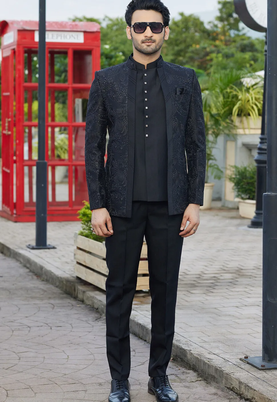 Embroidered Art Silk Jodhpuri Suit in Black