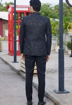 Embroidered Art Silk Jodhpuri Suit in Black