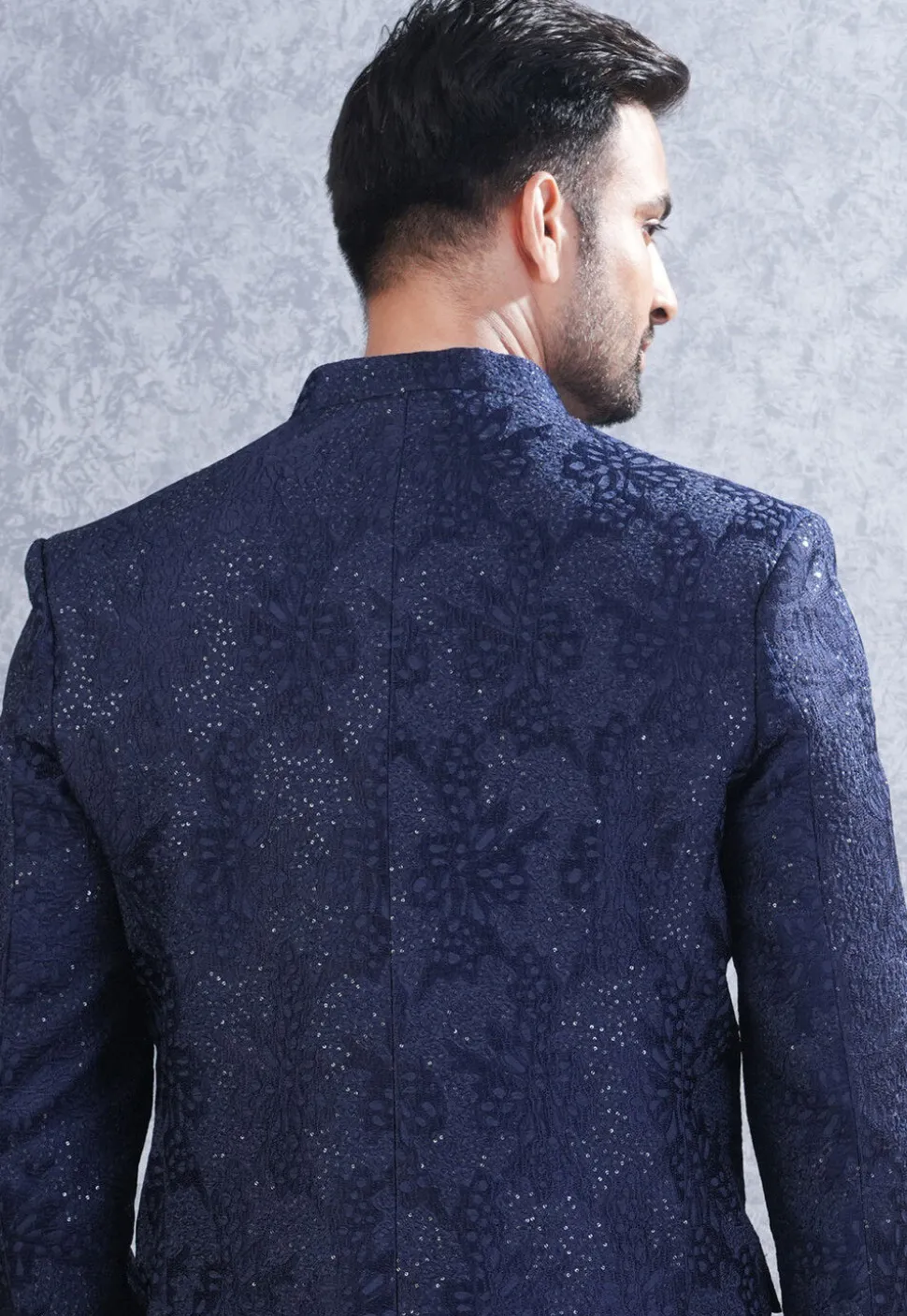 Embroidered Art Silk Jodhpuri Suit in Navy Blue