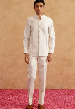 Embroidered Art Silk Jodhpuri Suit in White