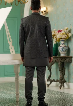 Embroidered Art Silk Jodhpuri Suit in Dark Grey