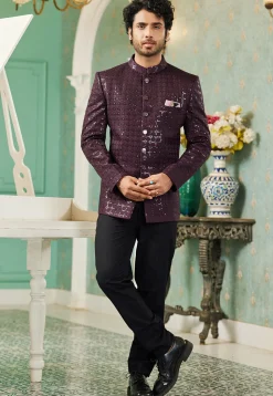 Embroidered Art Silk Jodhpuri Jacket in Wine