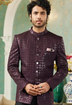Embroidered Art Silk Jodhpuri Jacket in Wine