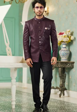 Embroidered Art Silk Jodhpuri Jacket in Wine