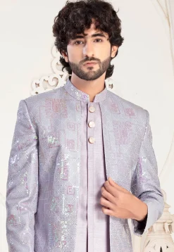 Embroidered Art Silk Jodhpuri Suit in Purple
