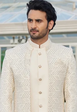 Embroidered Art Silk Jodhpuri Suit in Cream