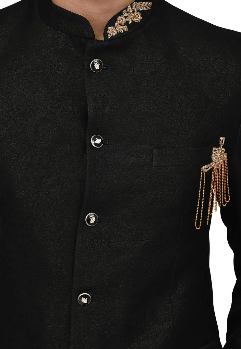 Embroidered Art Silk Jodhpuri Suit in Black
