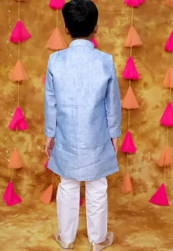 Embroidered Art Silk Kurta Set in Sky Blue