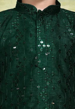 Embroidered Art Silk Kurta in Dark Green