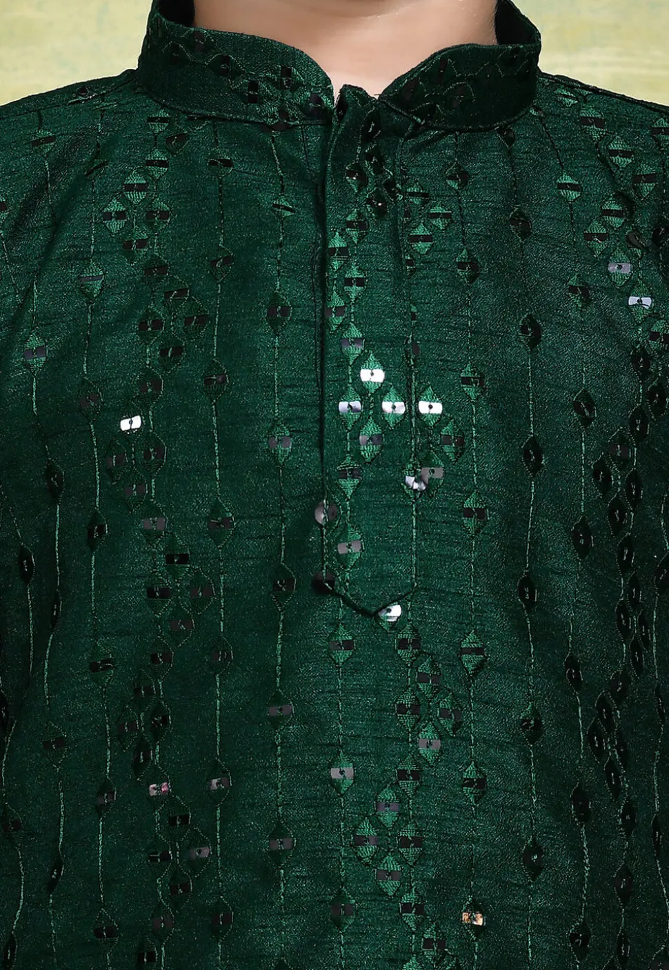Embroidered Art Silk Kurta in Dark Green