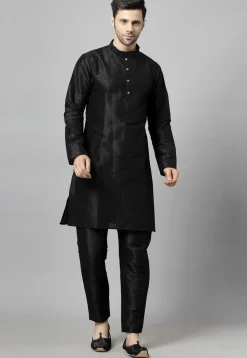 Embroidered Art Silk Kurta Set in Black and Purple