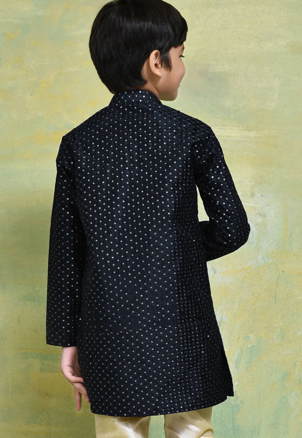 Embroidered Art Silk Kurta in Navy Blue