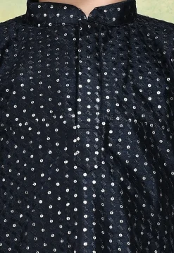 Embroidered Art Silk Kurta in Navy Blue