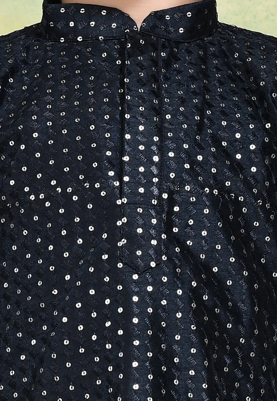 Embroidered Art Silk Kurta in Navy Blue