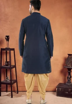 Embroidered Art Silk Kurta Set in Navy Blue