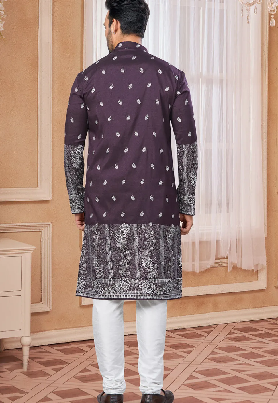 Embroidered Art Silk Kurta Set in Wine