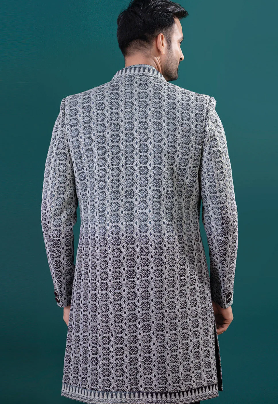 Embroidered Art Silk Kurta Set in Navy Blue