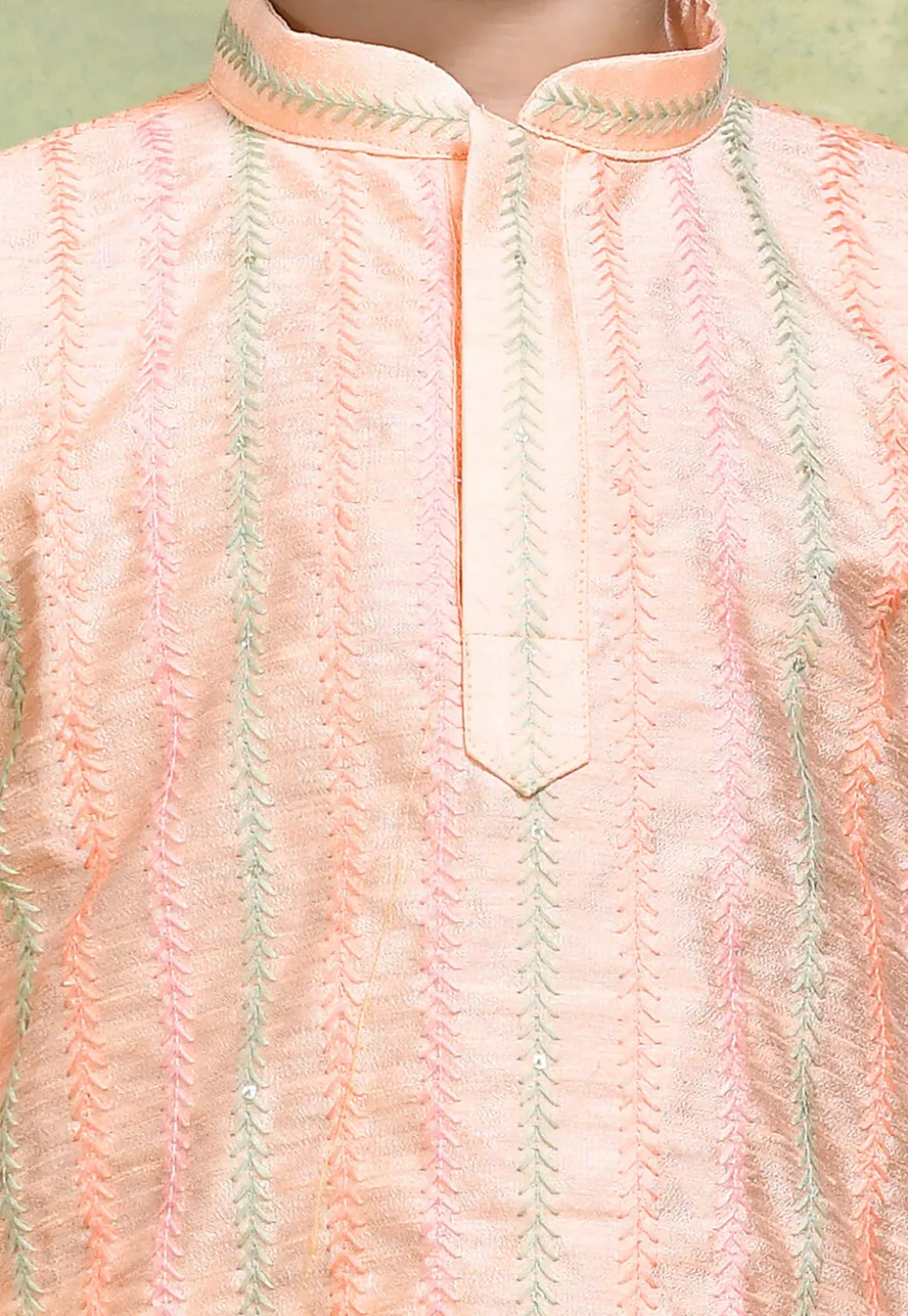 Embroidered Art Silk Kurta in Peach