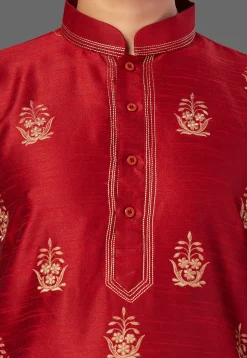 Embroidered Art Silk Kurta Set in Maroon